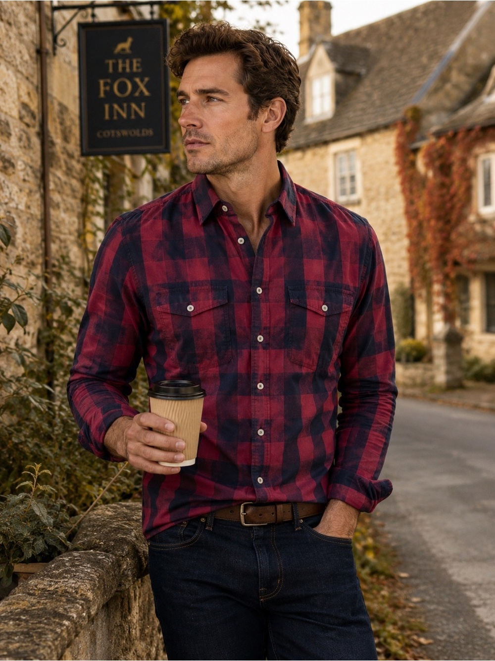 Thomas Pink Men’s Buffalo Plaid Shirt M Red Navy 100% Cotton Button Down
